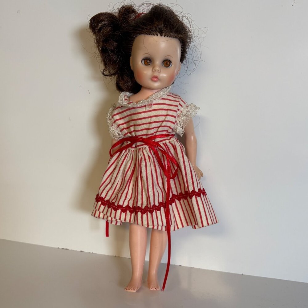 Vogue 1968 Doll Red White Striped Dress Vintage Sleepy Eyes Brown Hair